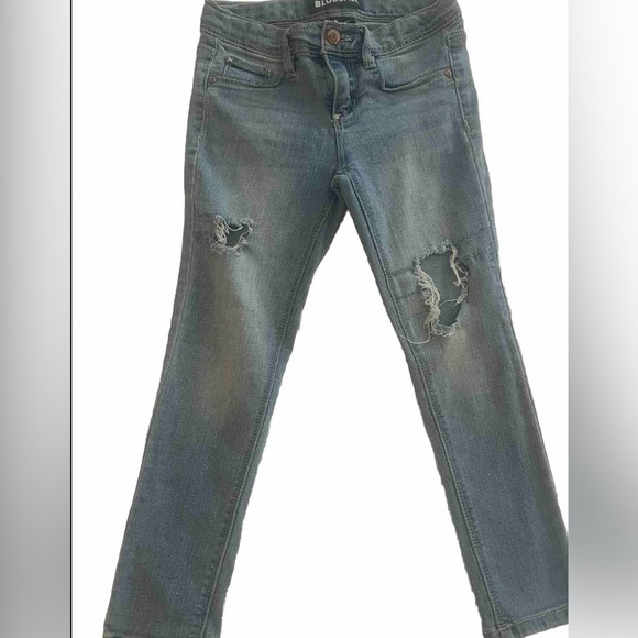Kids Blue Spice girls size 6 distressed stretch‎ skinny blue jeans with pockets - Picture 1 of 4